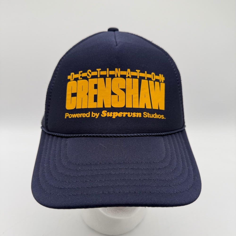 Destination Crenshaw Supervsn Studios Trucker Hat Navy Blue Yellow Snapback Cap